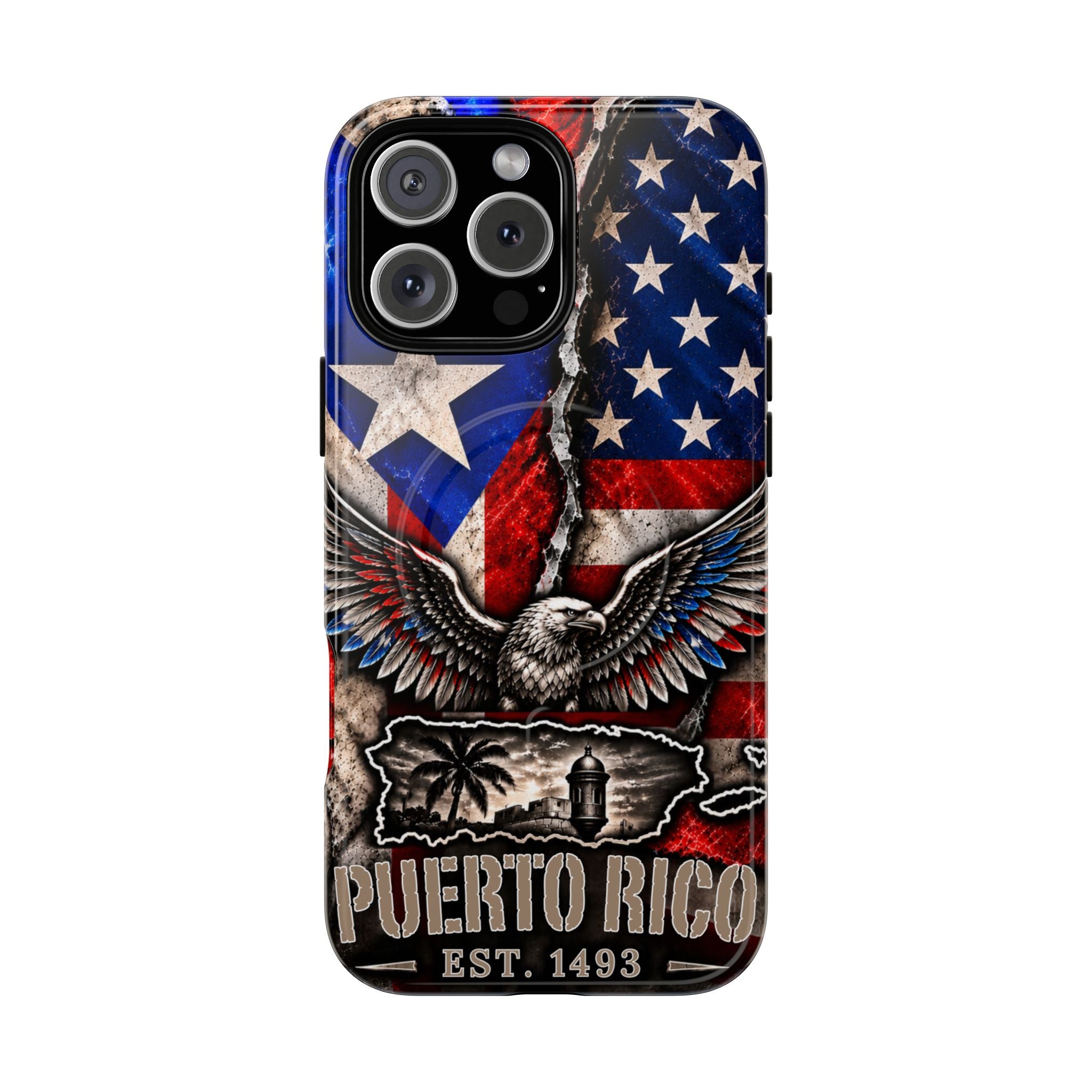 Puerto Rico Eagle Tough Magnetic Phone Case — Patriotic USA & PR Flag Design