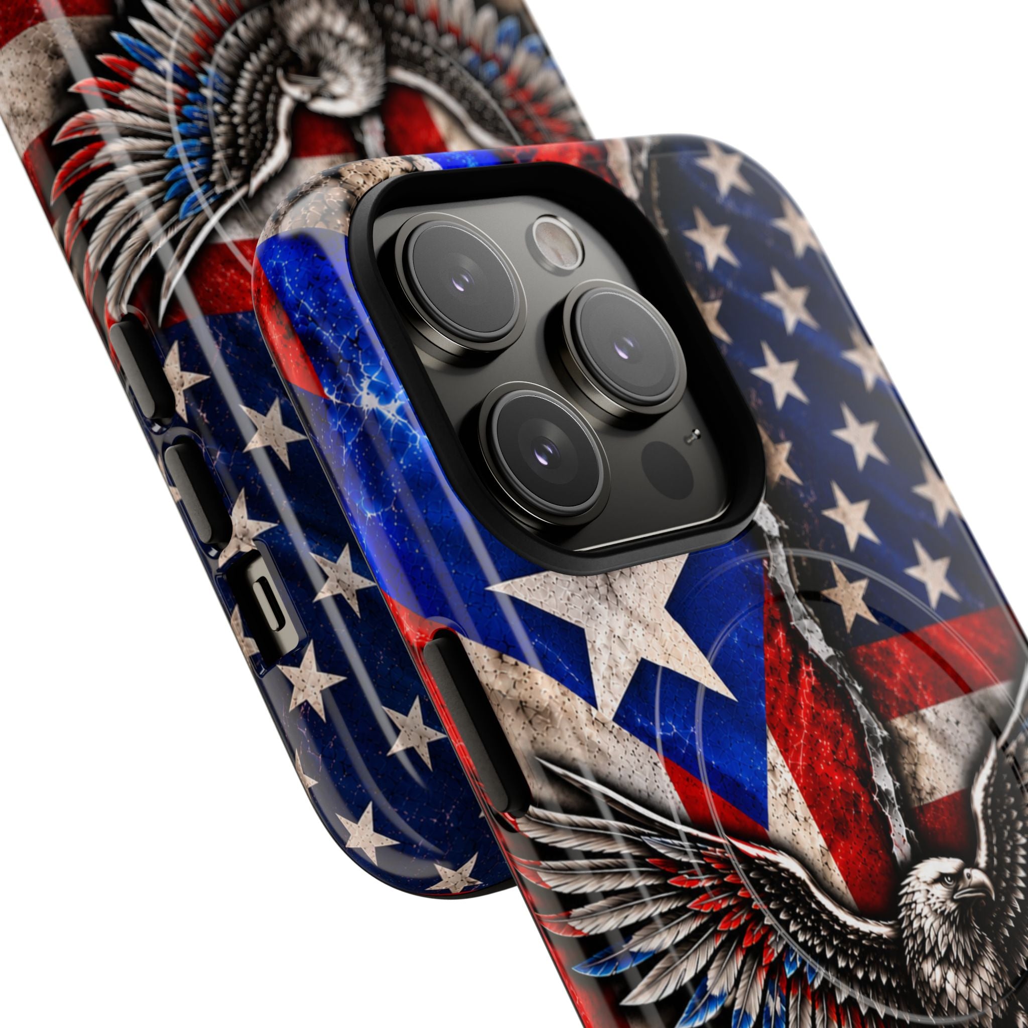 Puerto Rico Eagle Tough Magnetic Phone Case — Patriotic USA & PR Flag Design