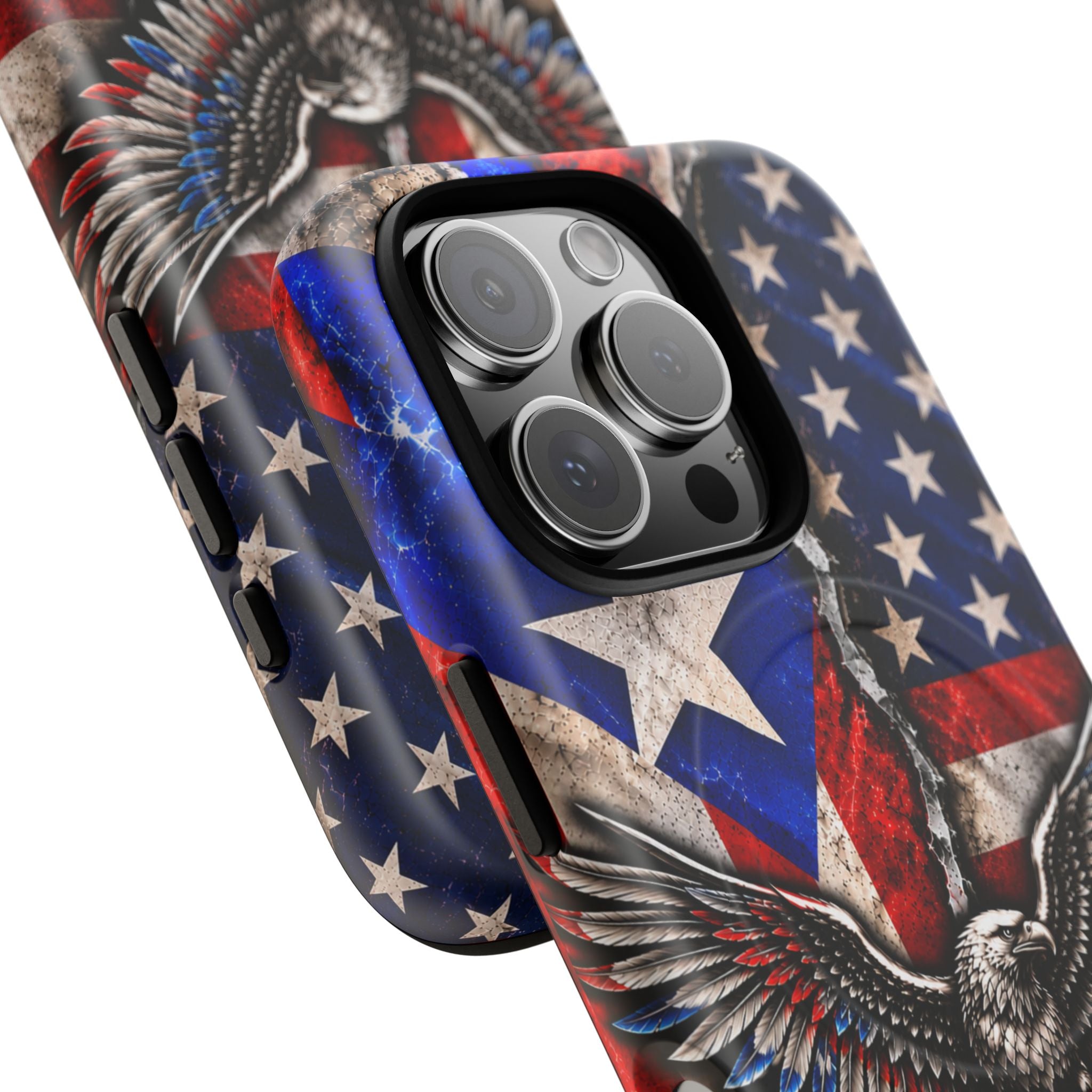 Puerto Rico Eagle Tough Magnetic Phone Case — Patriotic USA & PR Flag Design