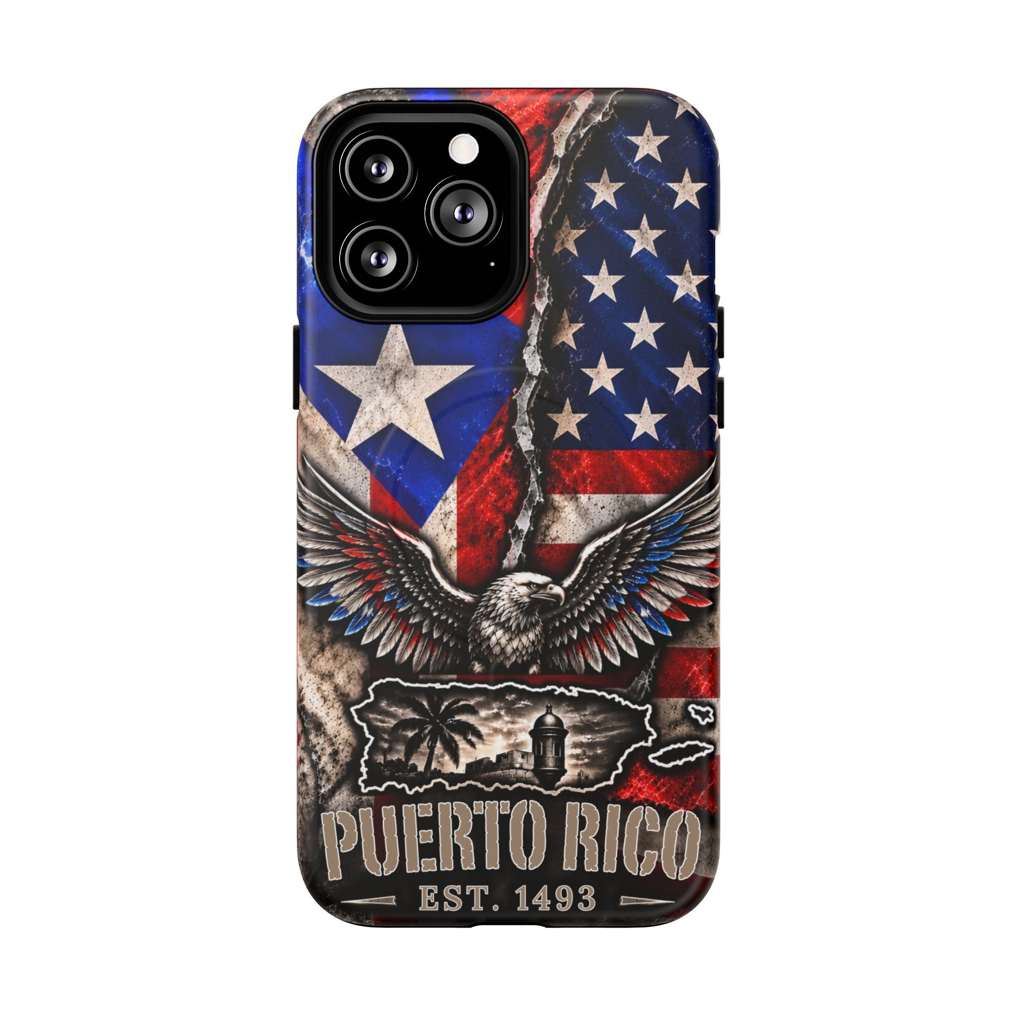 Puerto Rico Eagle Tough Magnetic Phone Case — Patriotic USA & PR Flag Design
