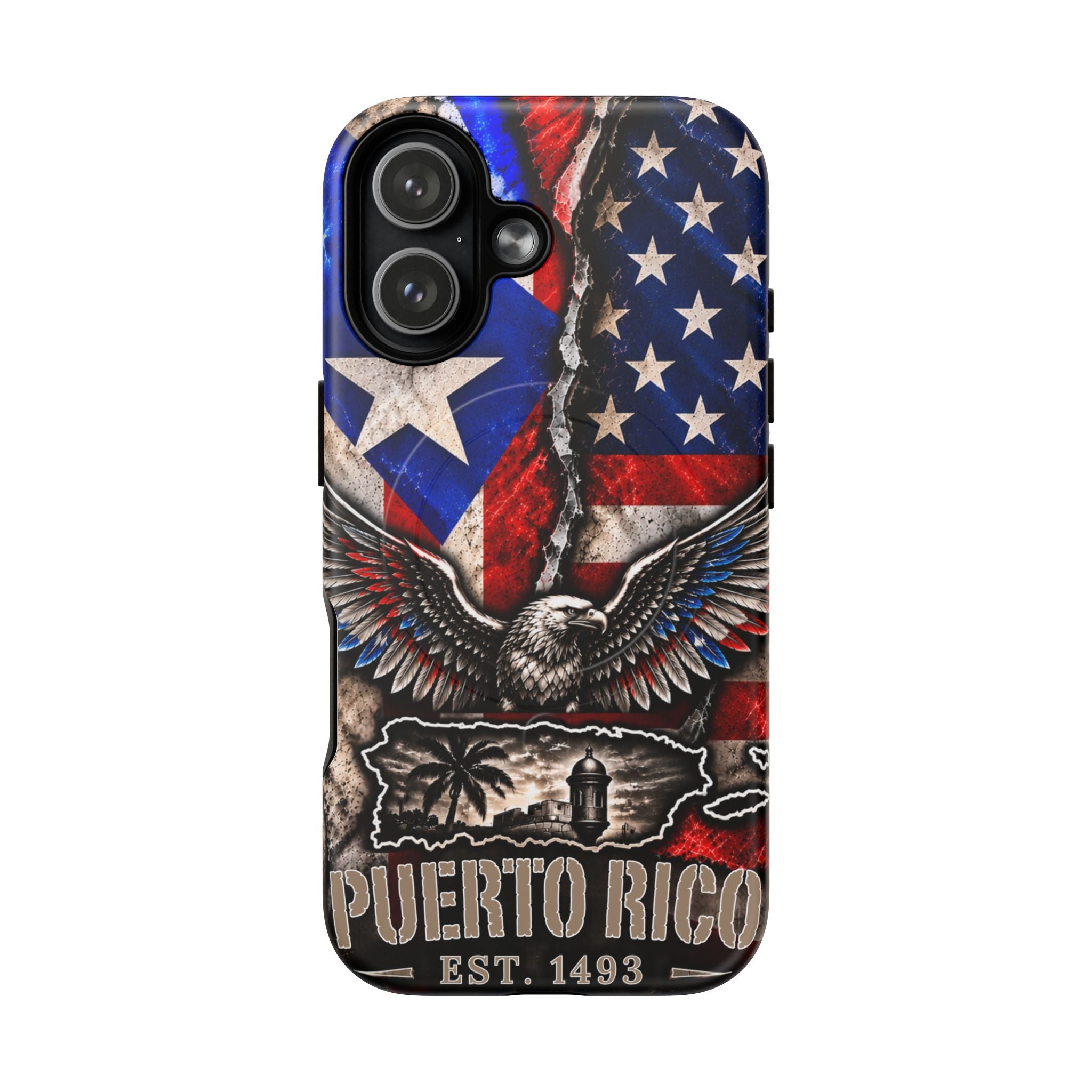 Puerto Rico Eagle Tough Magnetic Phone Case — Patriotic USA & PR Flag Design