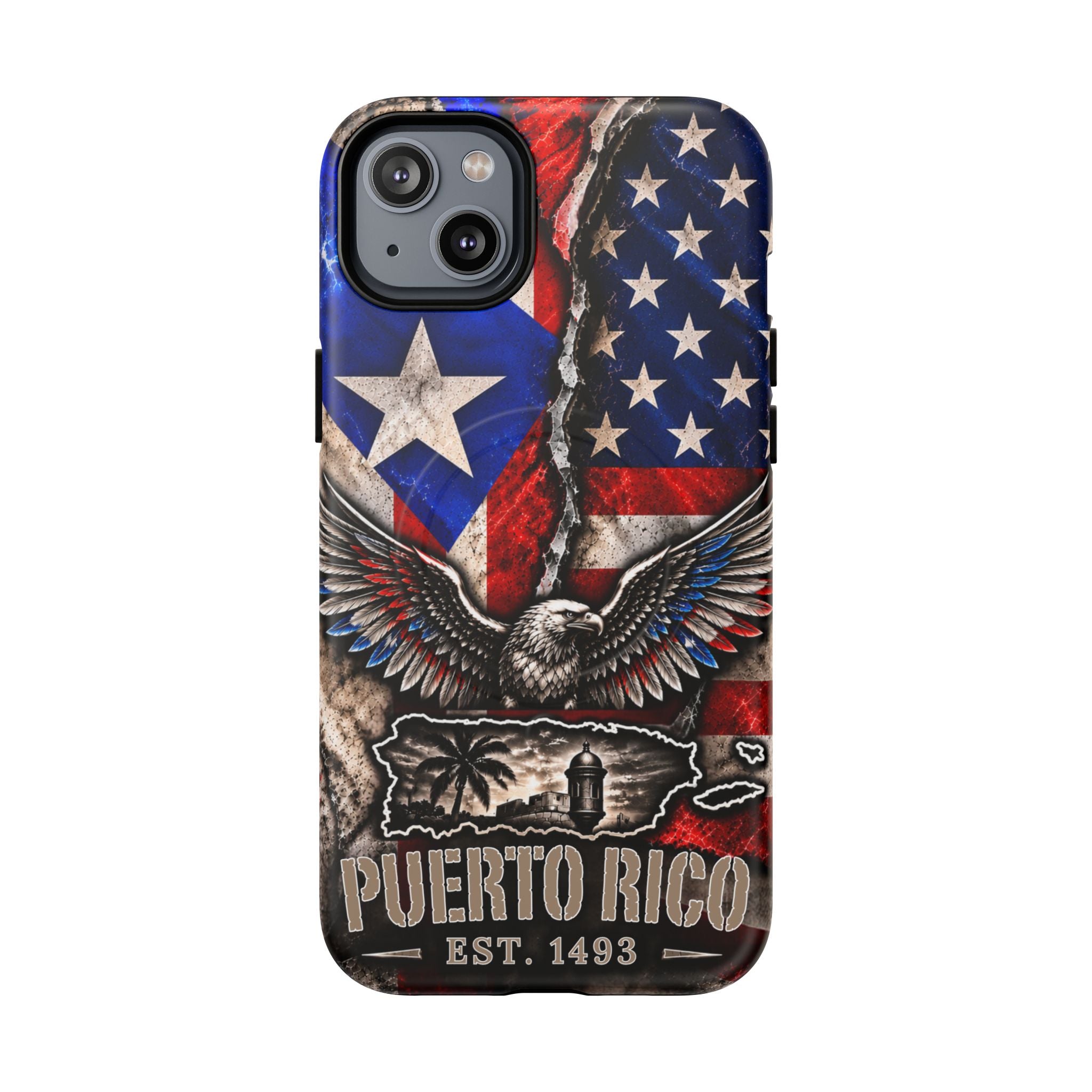 Puerto Rico Eagle Tough Magnetic Phone Case — Patriotic USA & PR Flag Design