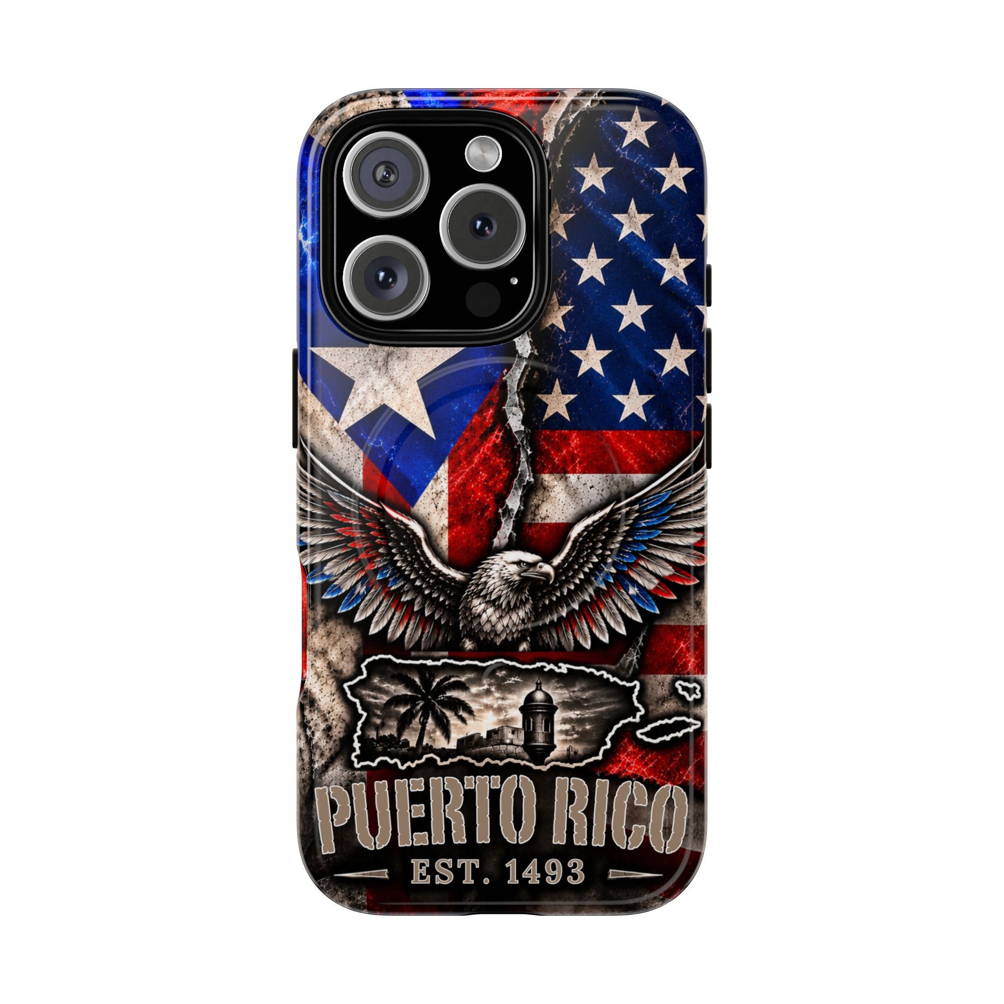 Puerto Rico Eagle Tough Magnetic Phone Case — Patriotic USA & PR Flag Design