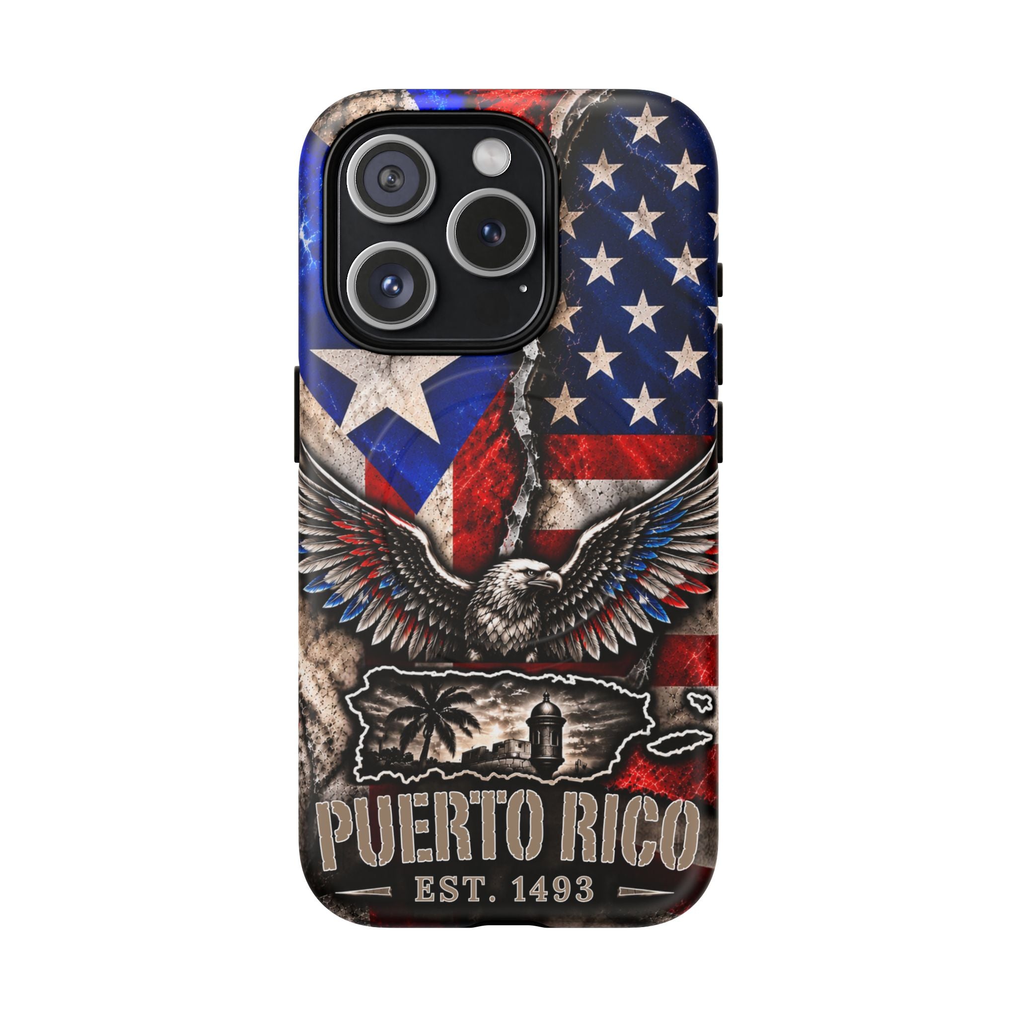 Puerto Rico Eagle Tough Magnetic Phone Case — Patriotic USA & PR Flag Design