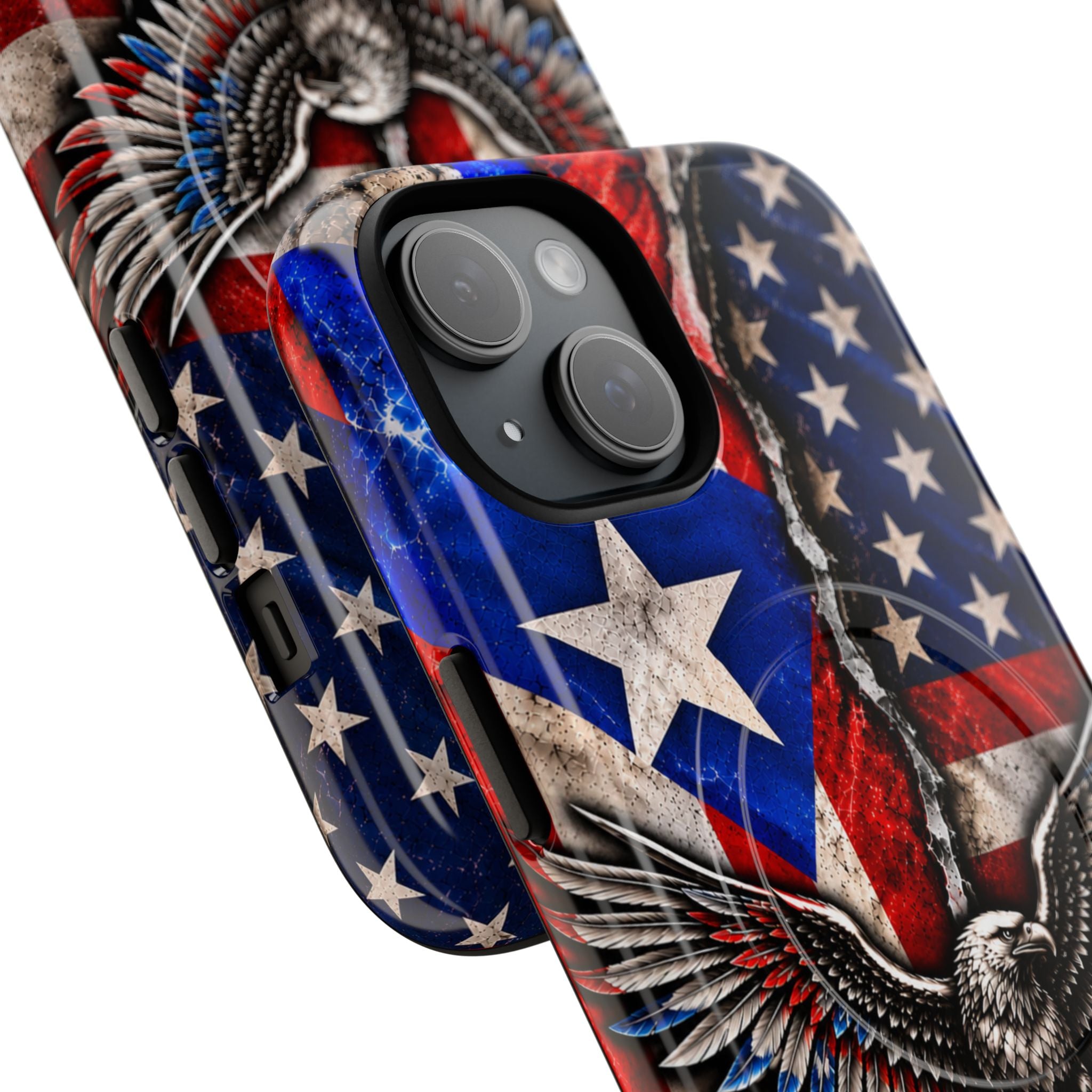 Puerto Rico Eagle Tough Magnetic Phone Case — Patriotic USA & PR Flag Design