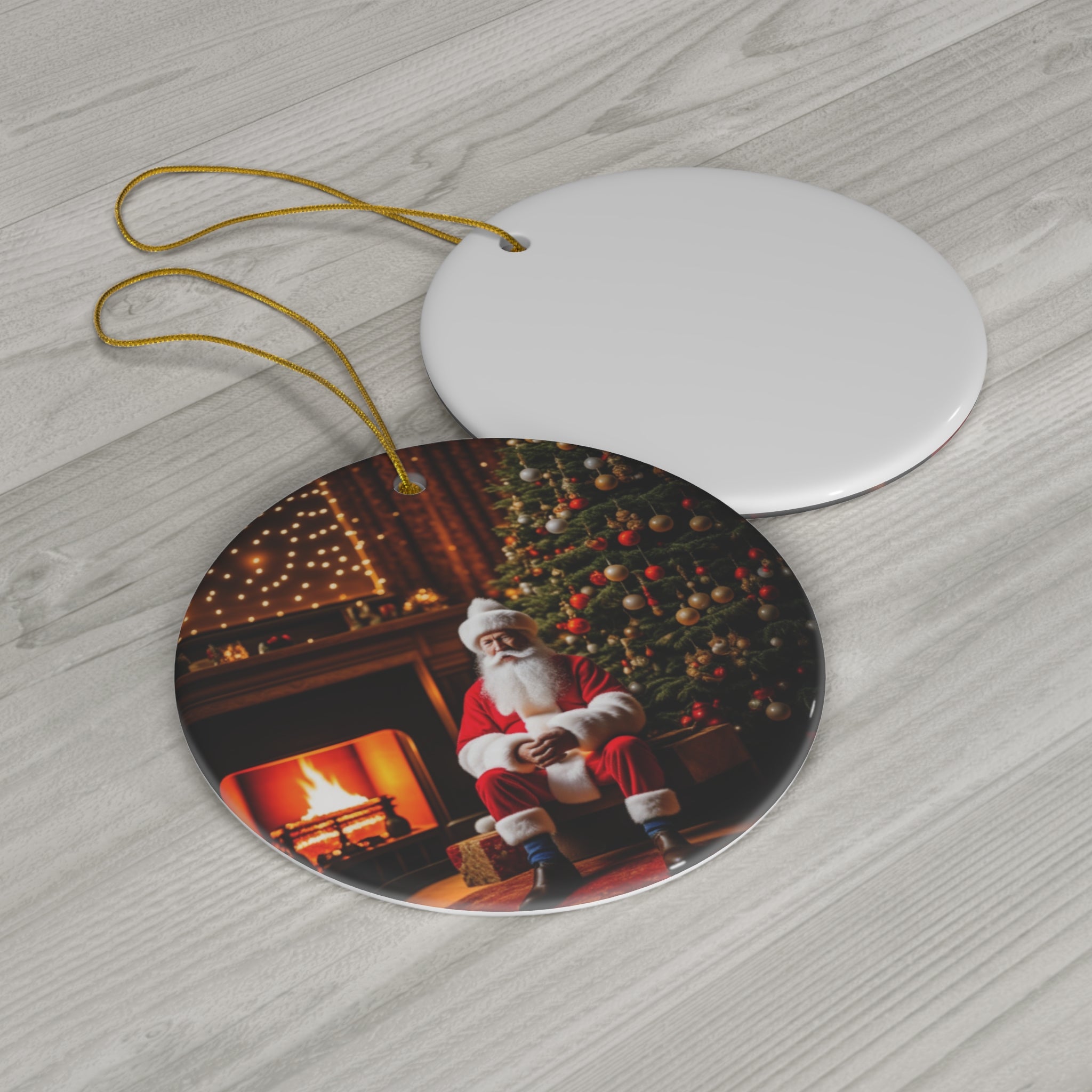 Santa by the Christmas Tree Ornament - CreativeDesigns2828